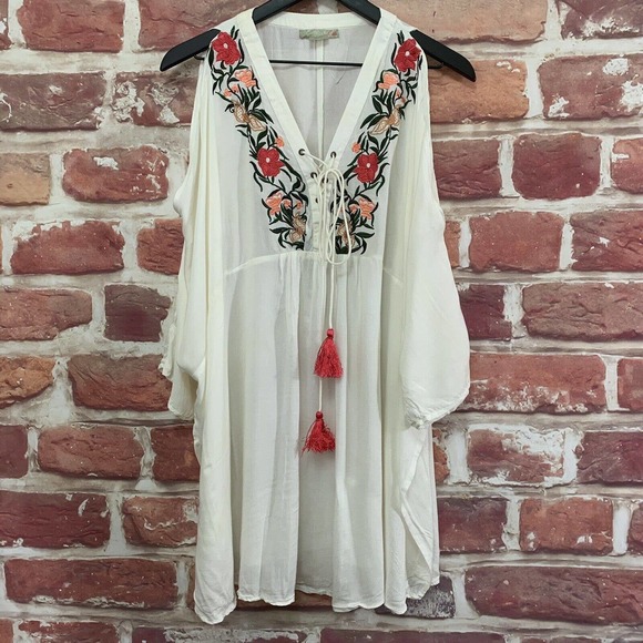 Gianni Bini Tops - GB Gianni Bini Top Women's White Multicolor Boho Embroidered Floral Blouse